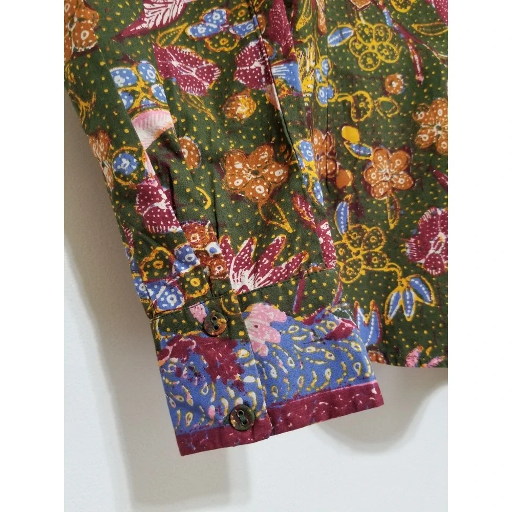 Ulla Johnson Willa Puff Sleeve 100% Cotton Blouse Pine Green Floral Size 0 $275
